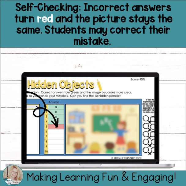 Editable Self-Checking Hidden Pictures Task Card Template Activity Vol.1