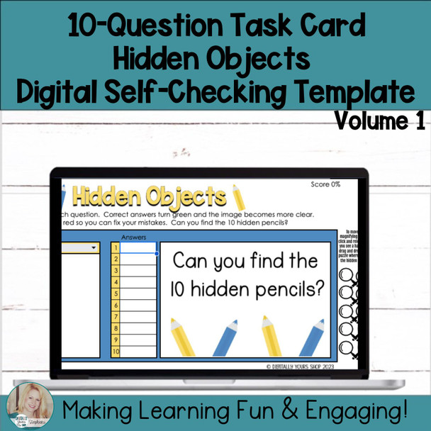 Editable Self-Checking Hidden Pictures Task Card Template Activity Vol.1