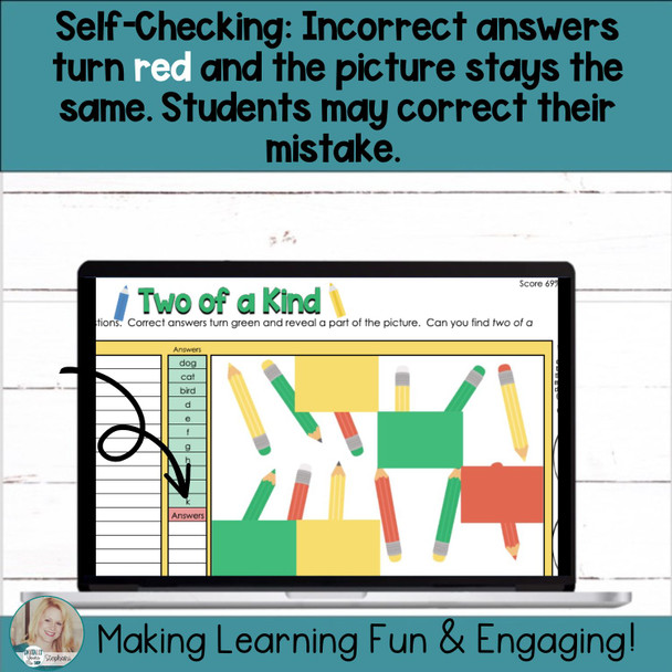 Editable Self-Checking Two of a Kind Template Digital Activity Volume 1