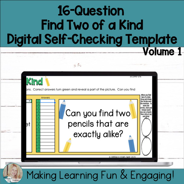 Editable Self-Checking Two of a Kind Task Card Template Digital Activity Vol. 1