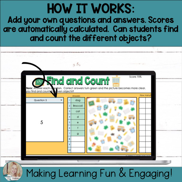 Editable Self-Checking Find and Count Task Card Template Digital Activity Vol. 1