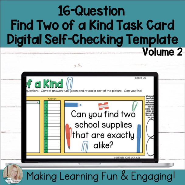 Editable Self-Checking Two of a Kind Task Card Template Digital Activity Vol. 2