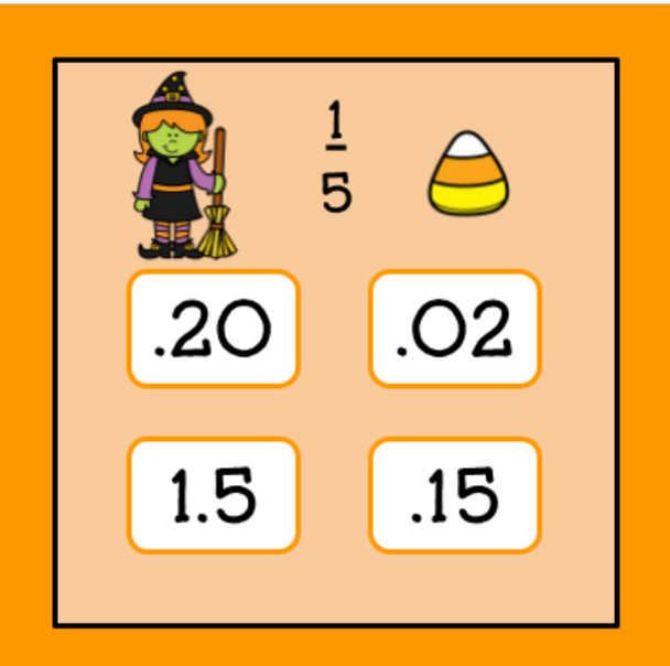 Halloween Fractions Decimals Percentages Bundle of 8 Games/Lessons