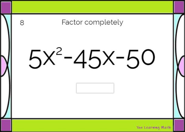 Factoring Quadratic Trinomials where a = 1 and the Difference of Perfect Squares BOOM Cards - 20 Problems