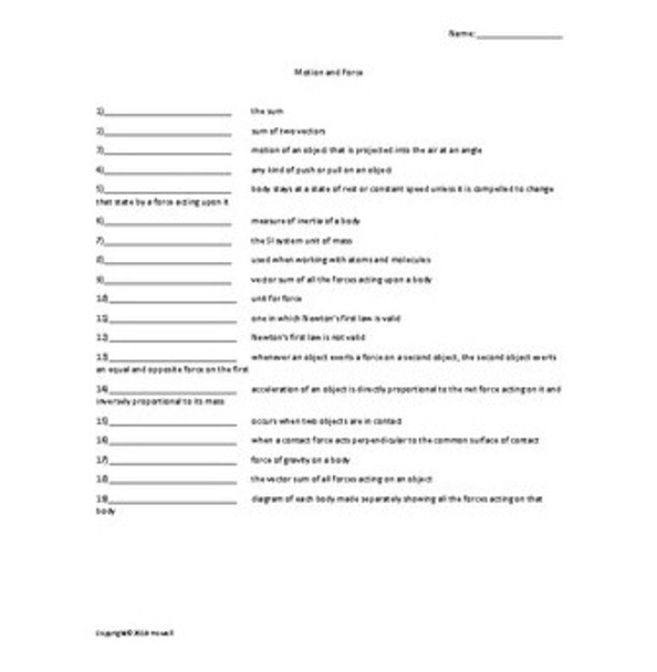 Physics and Physical Science Vocabulary Quiz or Worksheets