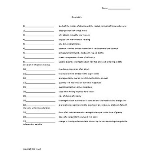 Physics and Physical Science Vocabulary Quiz or Worksheets