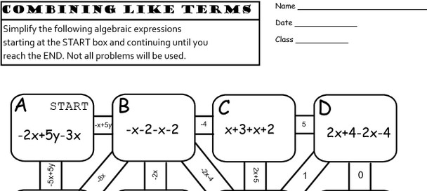 MAZE: COMBINING LIKE TERMS (Editable and Digitally Submit-able)