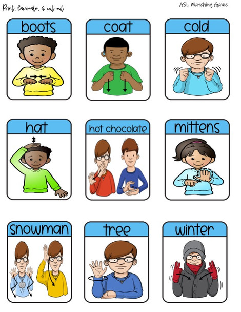 ASL picture cards to match with the winter pictures 