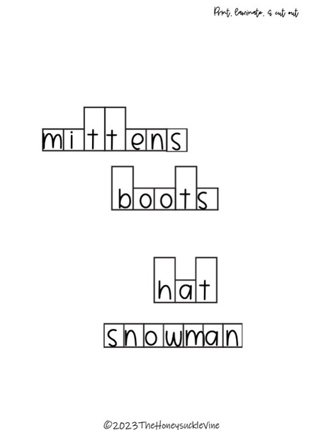 Word shapes for winter picture page