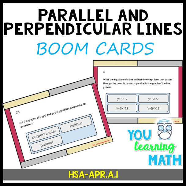Parallel and Perpendicular Lines Slope and Intercept: DIGITAL BOOM Cards (21 TASK CARDS + Notes)