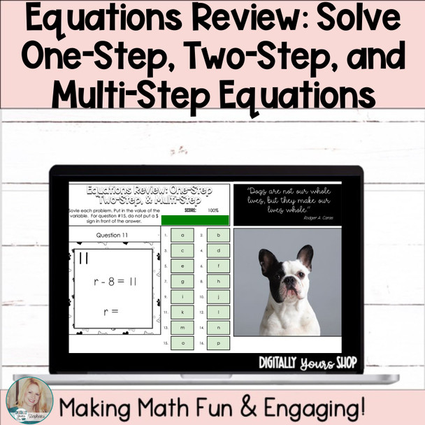 Equations Review Solve One-Step, Two-Step, & Multi-Step Digital Resource