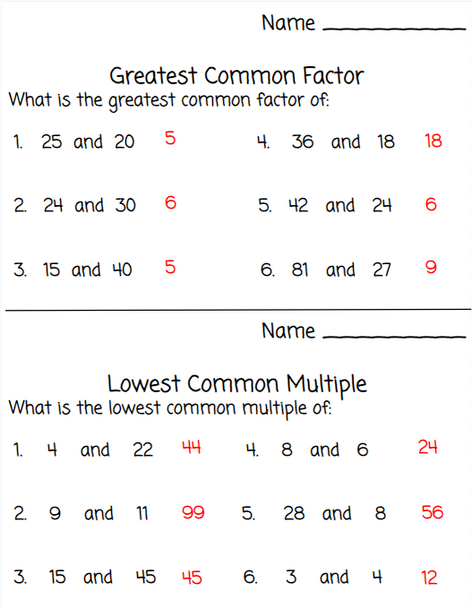 GCF Greatest Common Factor and LCM Lowest Common Multiple