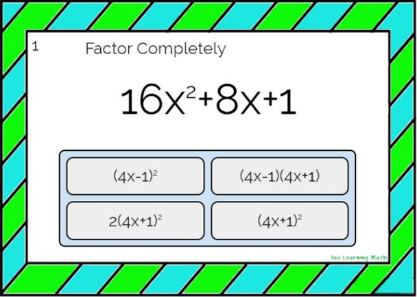 Factoring Special Cases - Digital BOOM Cards - 20 Problems