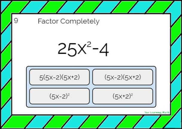 Factoring Special Cases - Digital BOOM Cards - 20 Problems