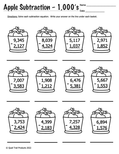 Adding and Subtracting 2, 3, and 4 Digits Worksheets