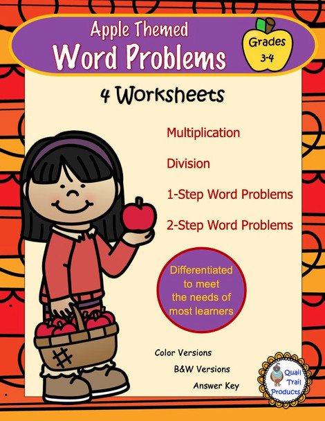 Multiplication and Division Word Problems Worksheets - Apple Theme