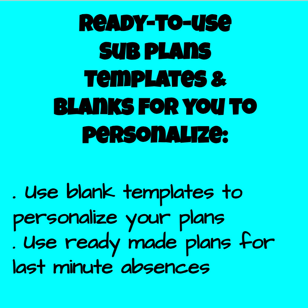 READY-TO-USE SUB-PLANS & BLANK TEMPLATES: ELEMENTARY GRADES
