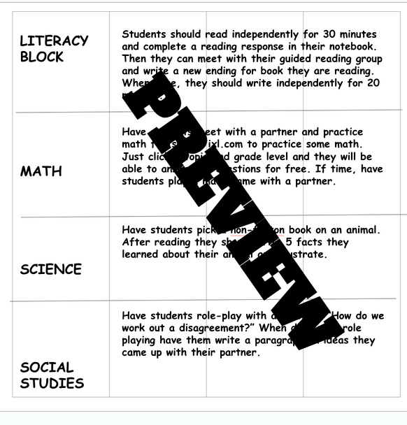 READY-TO-USE SUB-PLANS & BLANK TEMPLATES: ELEMENTARY GRADES