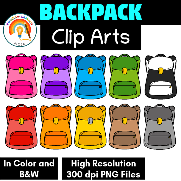Backpack Cliparts | Back to School Bag Clip Arts | Colorful Backpacks Clip Arts