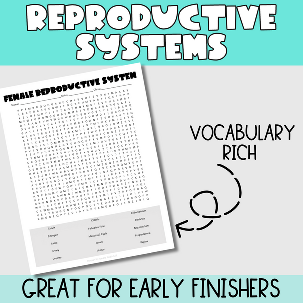 Male & Female Reproductive System Word Search Puzzle 
