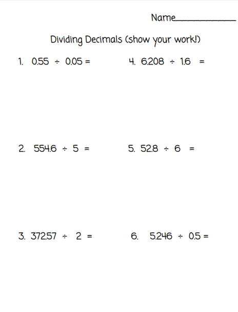 New Year's Dividing Decimals with Number Chips - Digitial and Printable