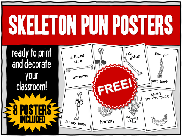 FREE Skeleton Pun Posters! Great for Health Science or Anatomy Classrooms!