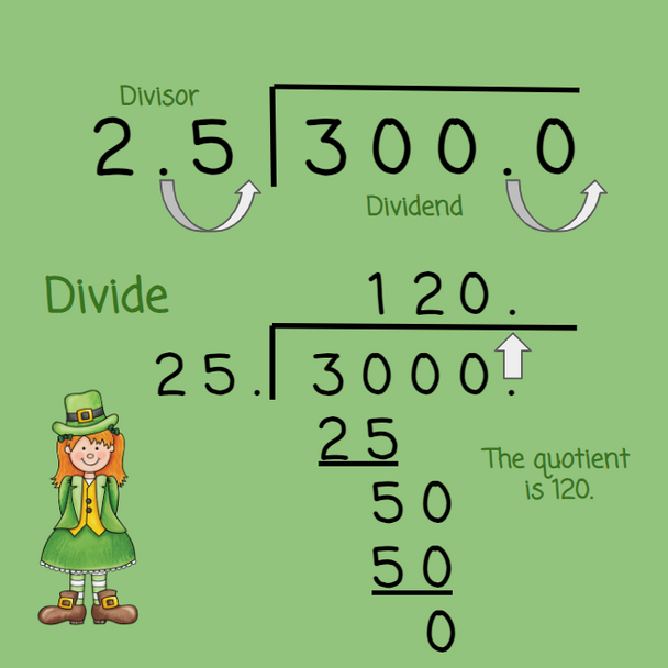 St. Patrick's Day Dividing Decimals with Number Chips