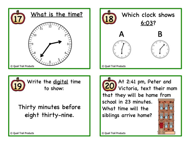 Elapsed Time Task Cards with 1-Minute Intervals