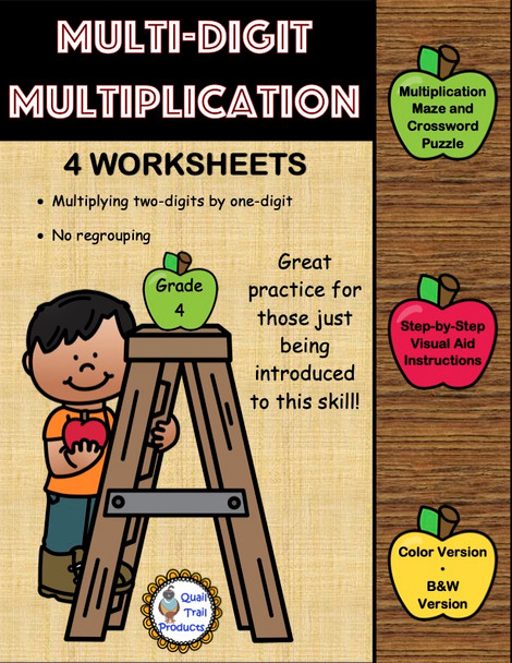 Multi-Digit Multiplication Worksheets - Apple Theme