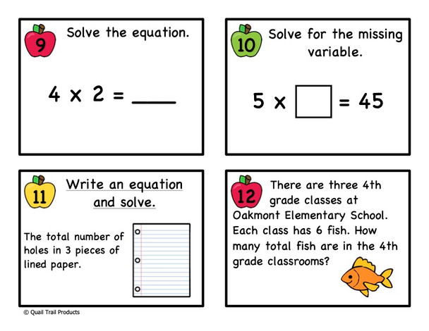 Single-Digit Multiplication Task Cards - School Theme