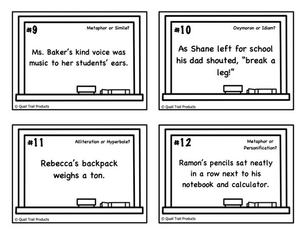 ELA Figurative Language Task Cards - School Theme