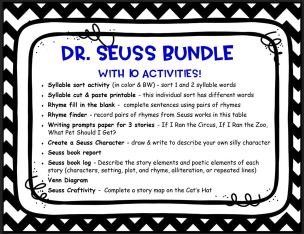 Dr. Seuss Bundle - 10 ELA Activities