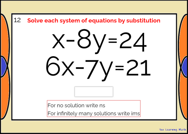 Solving Systems of Equations by Substitution: BOOM Cards - 20 Problems