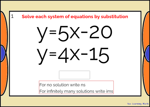 Solving Systems of Equations by Substitution: BOOM Cards - 20 Problems