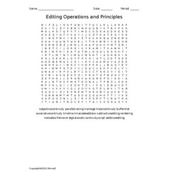 Editing Operations and Principles Vocabulary Word Search