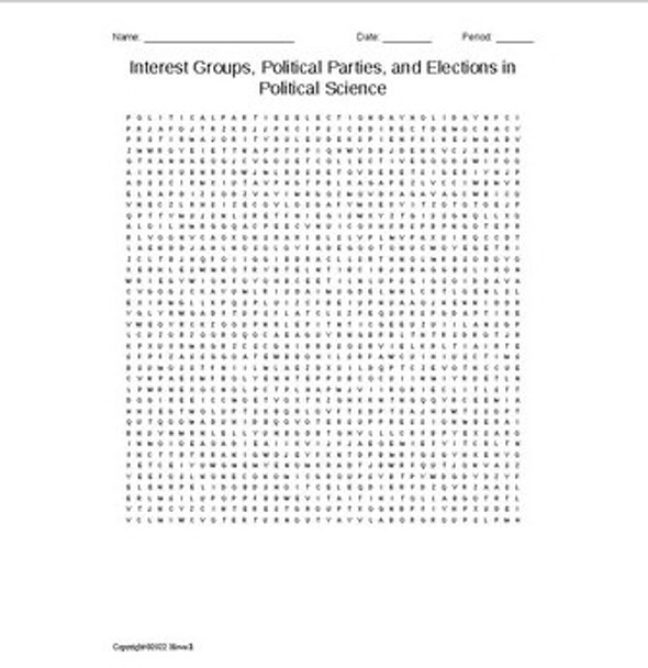 Interest Groups, Political Parties & Elections Word Search