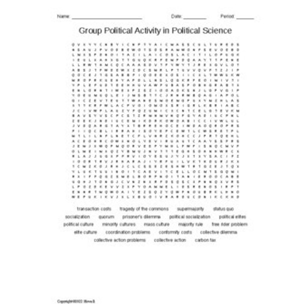 Group Political Activities in Political Science Vocabulary Word Search