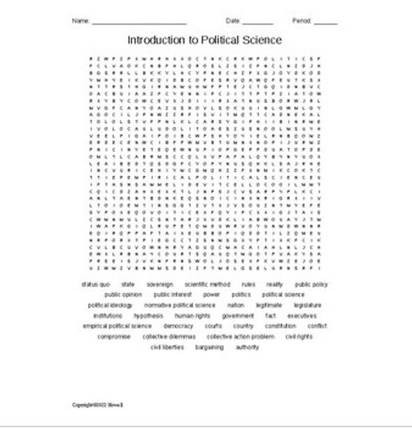 Introduction to Political Science Vocabulary Word Search