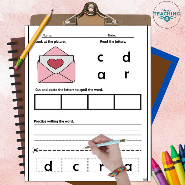 Valentine's Day Sight Word Spelling Worksheets + Task Cards + Word Wall Cards