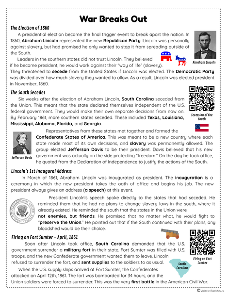 Sectionalism, the Civil War & Reconstruction Reading Passages
