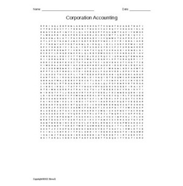 Corporation Accounting Vocabulary Word Search