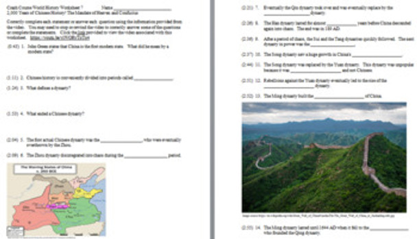 Crash Course World History Worksheet 7:  2,000 Years of Chinese History