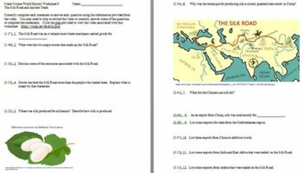 Crash Course World History Worksheet 9: The Silk Road and Ancient Trade