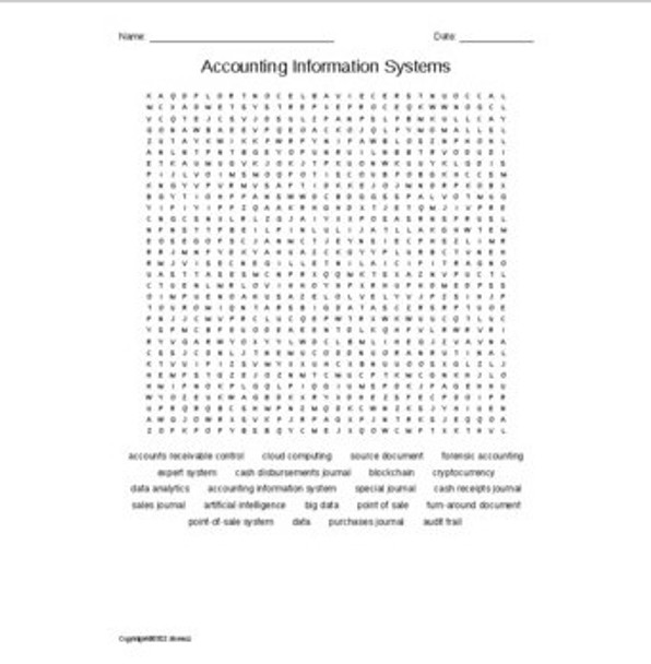 Information Systems in Accounting Vocabulary Word Search