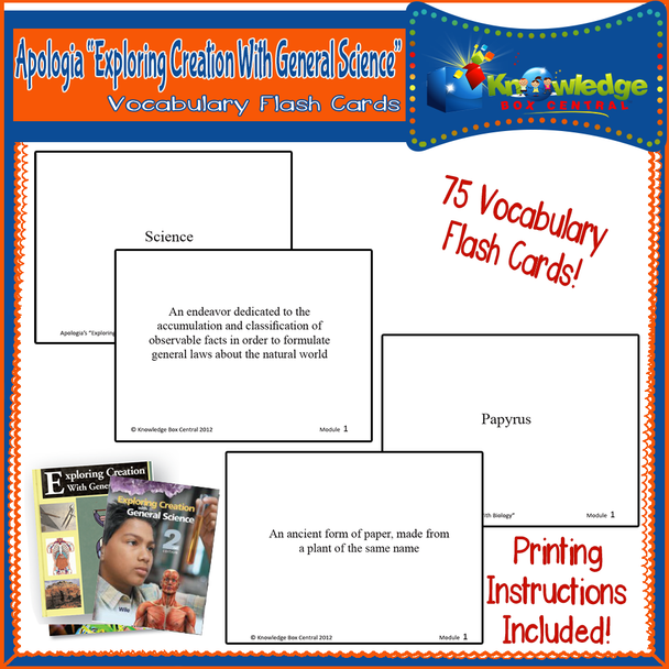 Apologia Exploring Creation With General Science Vocabulary Word Flash Cards (1st & 2nd Editions) - PRINTED EDITION