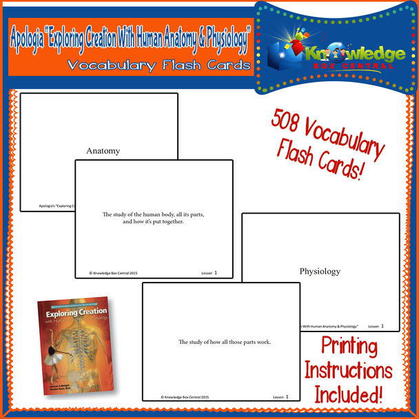Apologia Exploring Creation with Human Anatomy & Physiology Vocabulary Flash Cards - PRINTED EDITION