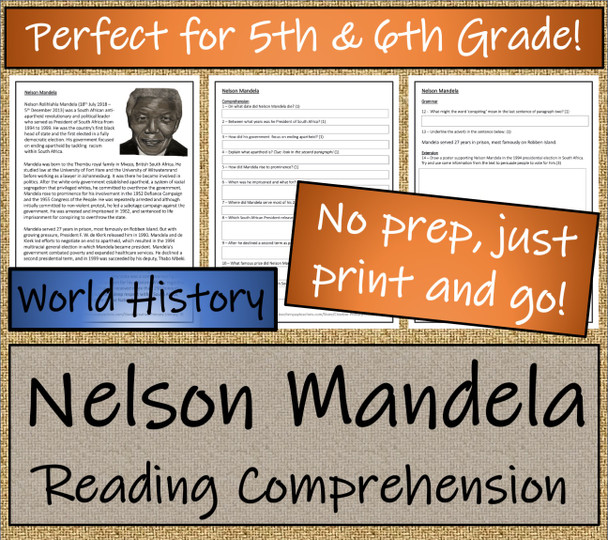 Nelson Mandela Close Reading Activity | 5th Grade & 6th Grade