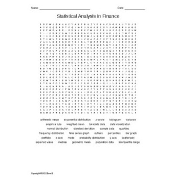 Statistical Analysis Vocabulary Word Search for a Finance Course