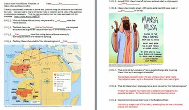 Crash Course World History Worksheet 16: Mansa Musa and Islam in Africa