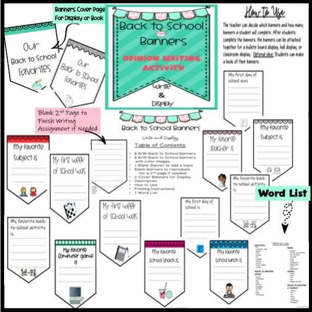 Back to School Opinion Writing Activity